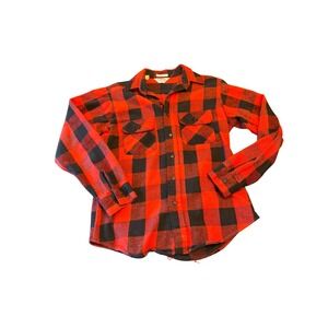 Five Brother Flannel Shirt Red Black Buffalo Plaid Vintage 80s USA Made Cotton M